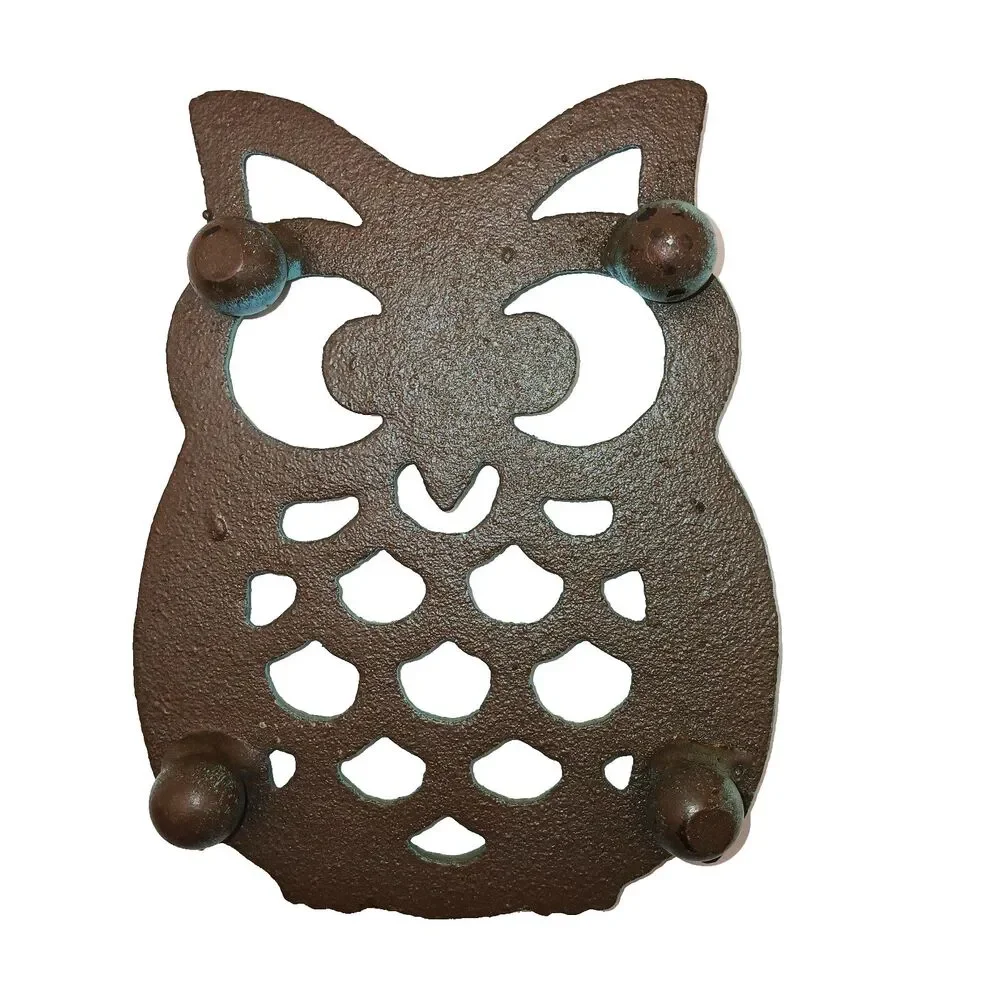 Cast Iron Owl Trivet Turquoise Aqua Blue Rustic Farmhouse 5 1/4
